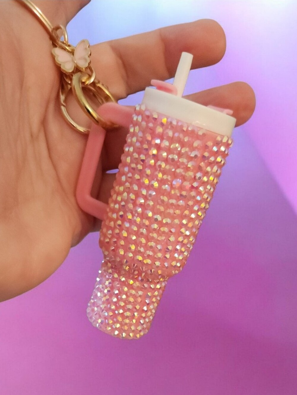 Pink Rhinestone Tumbler Keychain■ New No Tags